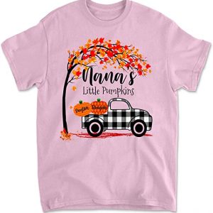 Personalized Nana Little’s Pumpkin T-Shirt Nana Custom Kids Name T-Shirts