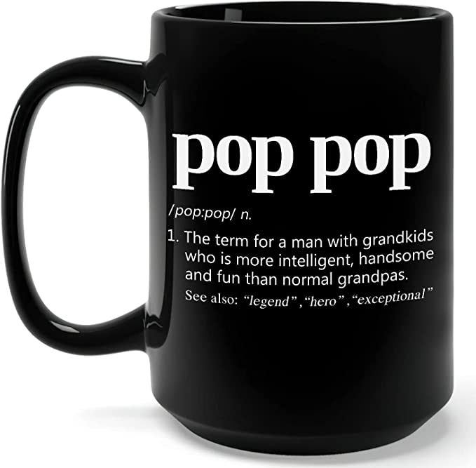HAMIA Pop Pop Funny Definition Coffee or Tea Mug Dictionary Entry Grandpa Quote Saying Gag Joke for Cool Grandfather Men Guys for Fathers Day from Grandkids Black 15 oz Ceramic Cup