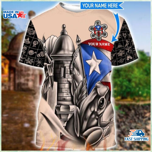 Custom Name Sol Taino Puerto Rico 3D All Over Printed Cool Unisex Shirt New Top