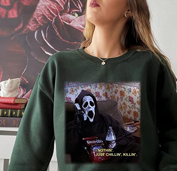 Nothin’ Chillin Killin Horror Sweatshirt, Let’s Watch Scary Movies Sweatshirt, Ghostface Sweatshirt, Horror Halloween Shirt, Scream Movie