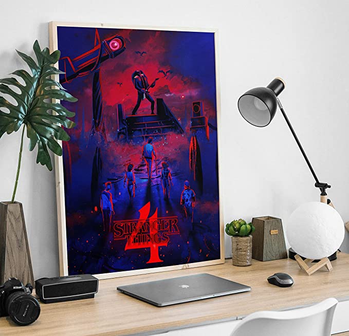 Cool Eddie Munson Playing Guitar Season 4 Character Poster, The Upside Down Vecna Wall Art, Poster Canvas Gallery Wraps Wall Art Decoration, Blue Red