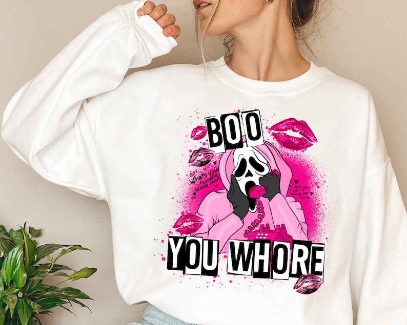 GhostFace Boo You Whore Calling Sweatshirt, Scream GhostFace Shirt, Boo You Whore Sweatshirt