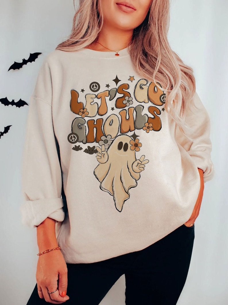 Vintage Lets go Ghouls Sweater, Vintage Halloween Sweatshirt, Retro Fall Shirt