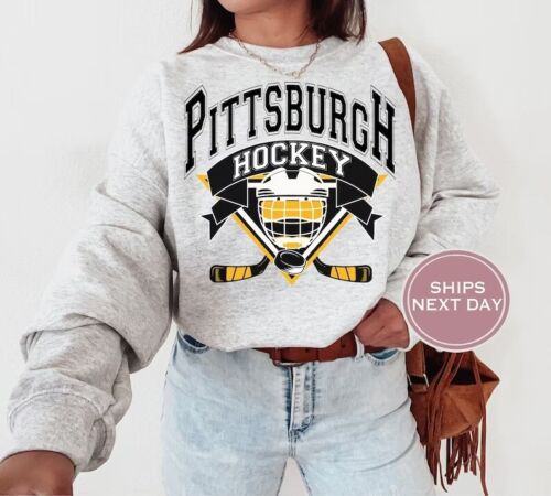 Pittsburgh Sweatshirt, Hockey Sweatshirt, Vintage Sweatshirt ,Hockey Game Day Crewneck Sport Grey